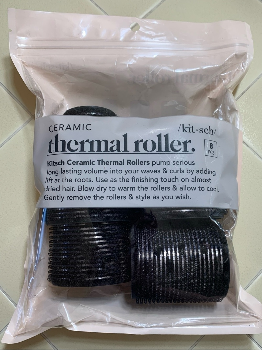 Kitsch Ceramic Thermal Hair Rollers 8 Count 3 Sizes Self-Gripping Volume & Curl